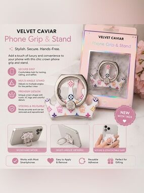 Velvet Caviar Crown Phone Grip & Stand NWT White Multicolor Phone Ring Holder